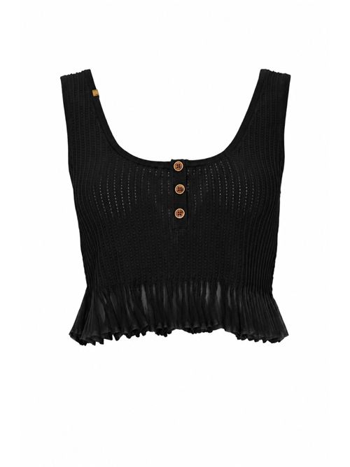 Top in maglia di viscosa à jour con fondo plissé Nero Elisabetta Franchi | TK74B61E2110